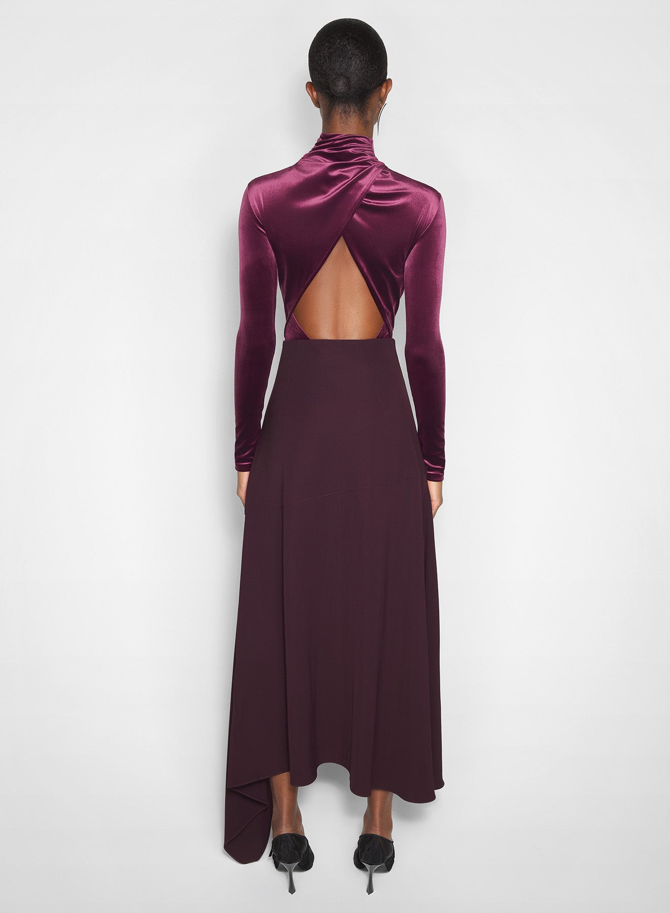burgundy asymmetric cascading skirt - 3