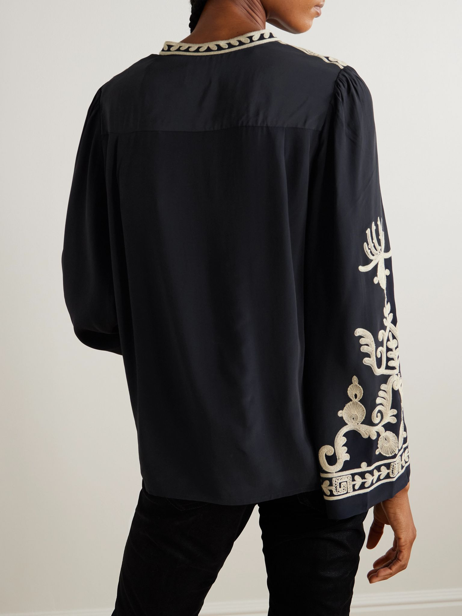 Falonne embroidered crepe blouse Black - 4