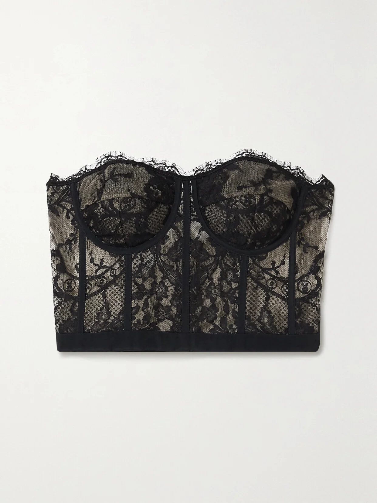 Satin-trimmed Cotton-blend Corded Lace Bustier Top - 1