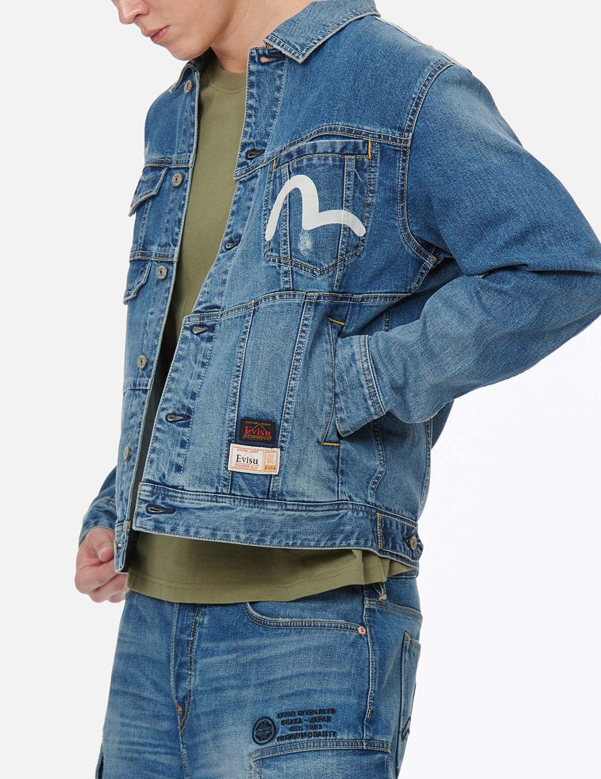 Deconstructed Kamon Print Denim Jacket - 9