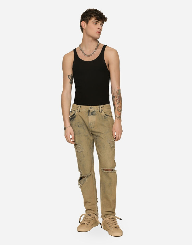 Dolce & Gabbana Overdyed loose fit stretch jeans with rips outlook