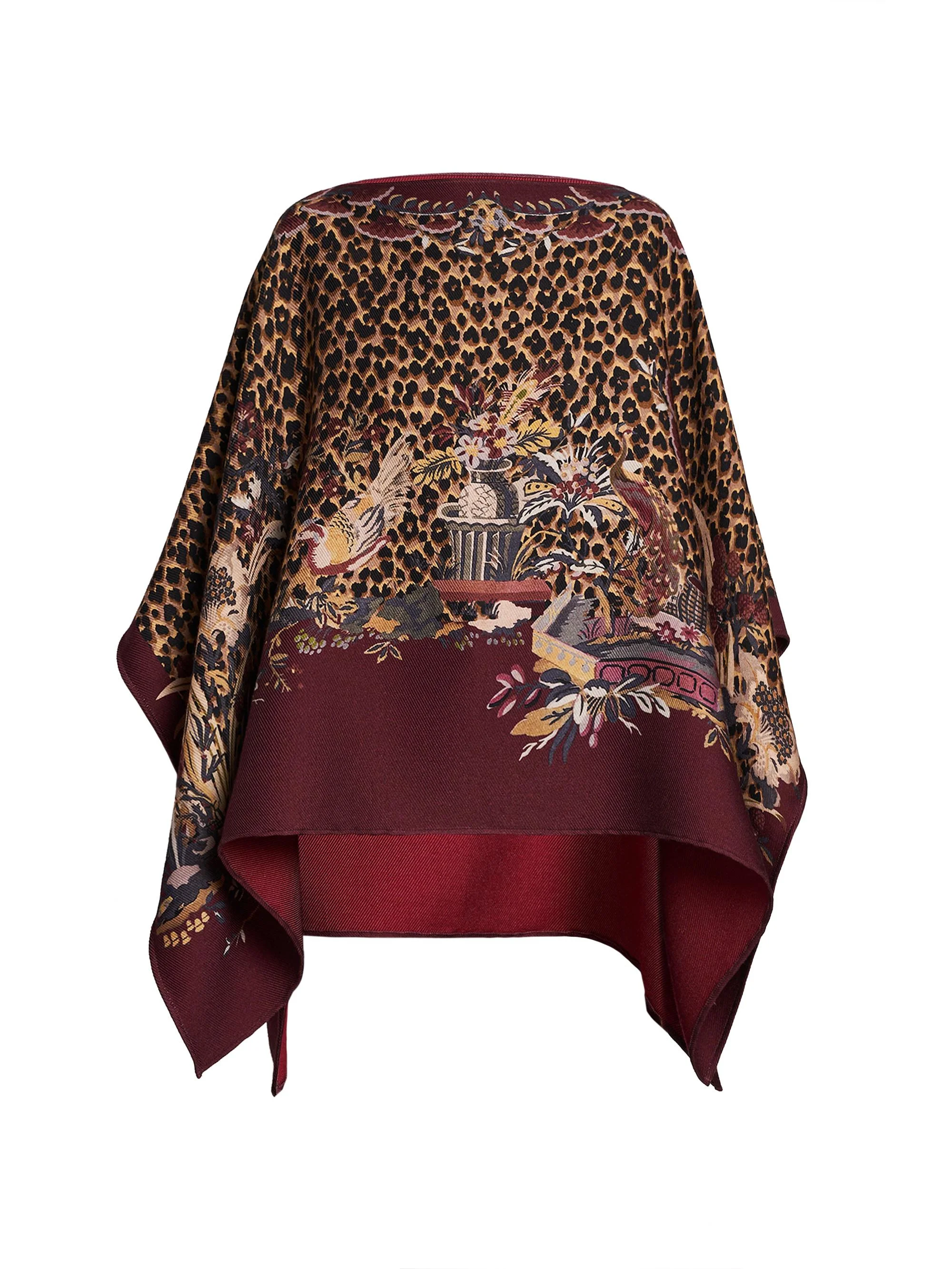 Women's Leopard-Print Wool Poncho - Stampa F Do Bordeaux - 1