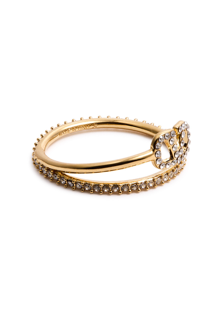 VLogo crystal-embellished ring - 3