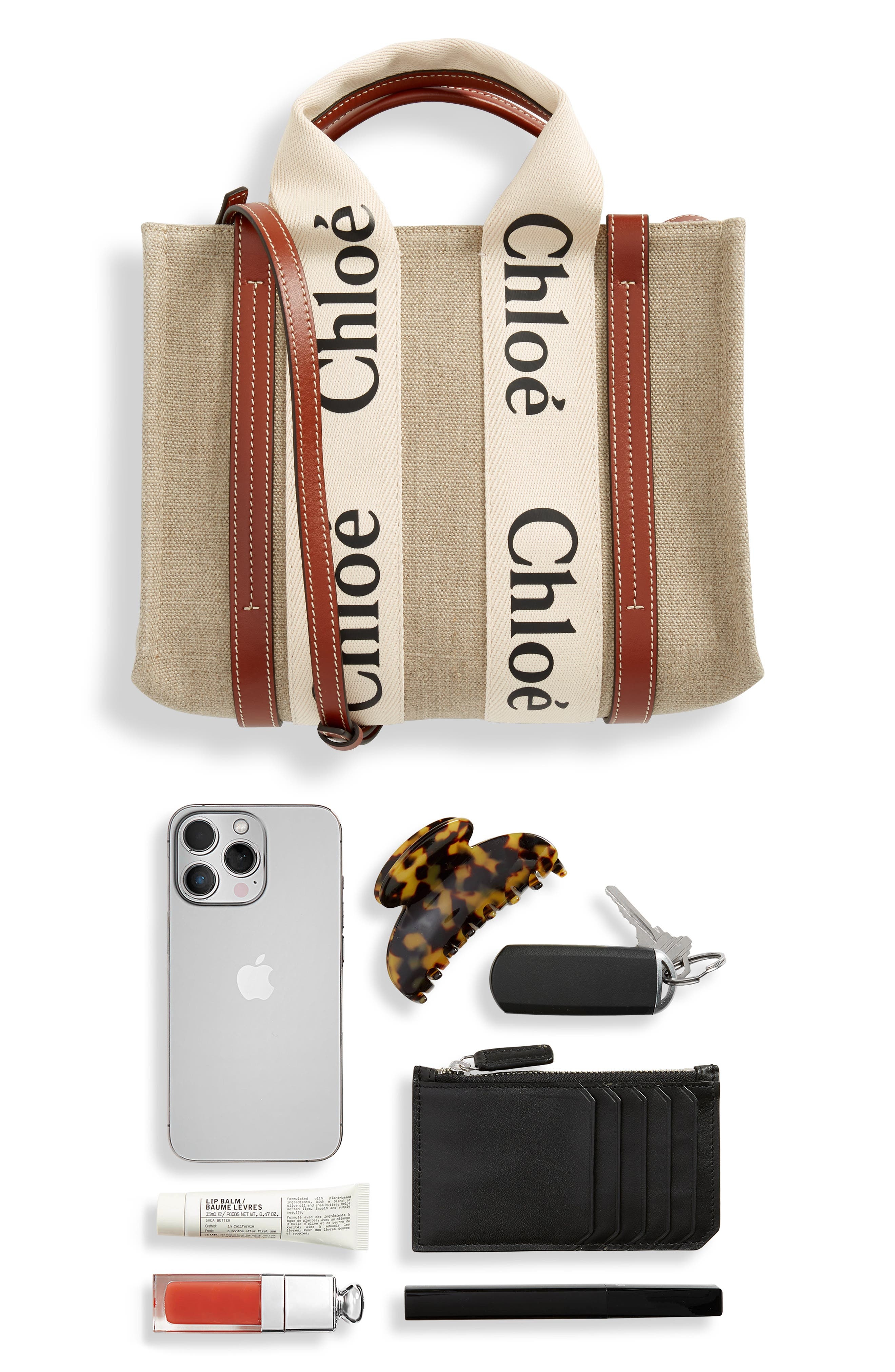 Chloé Small Woody Logo Strap Linen Tote in White - 5