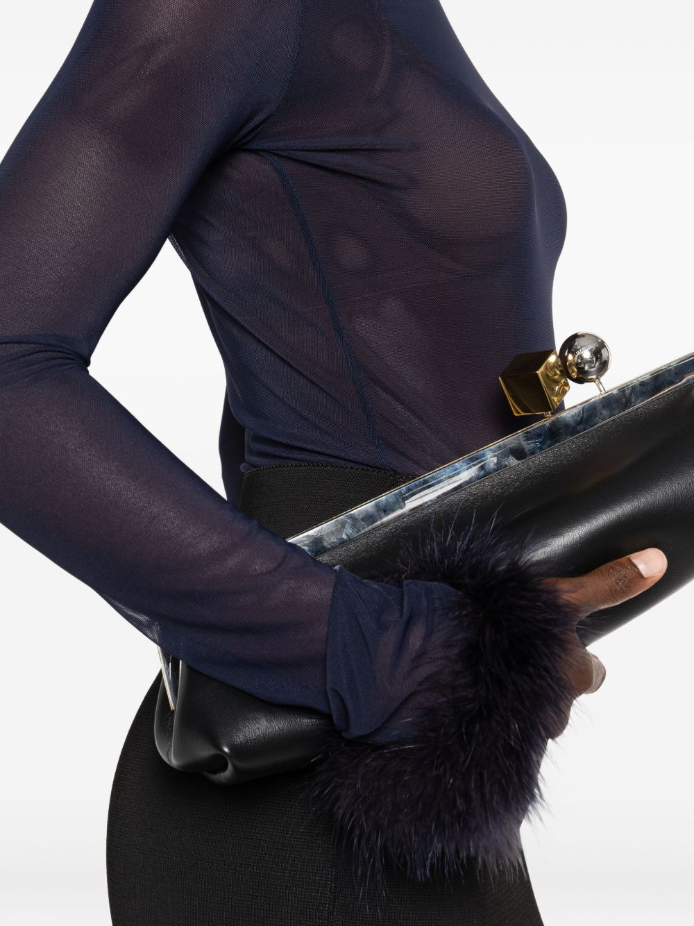 mesh feather-cuff top - 5