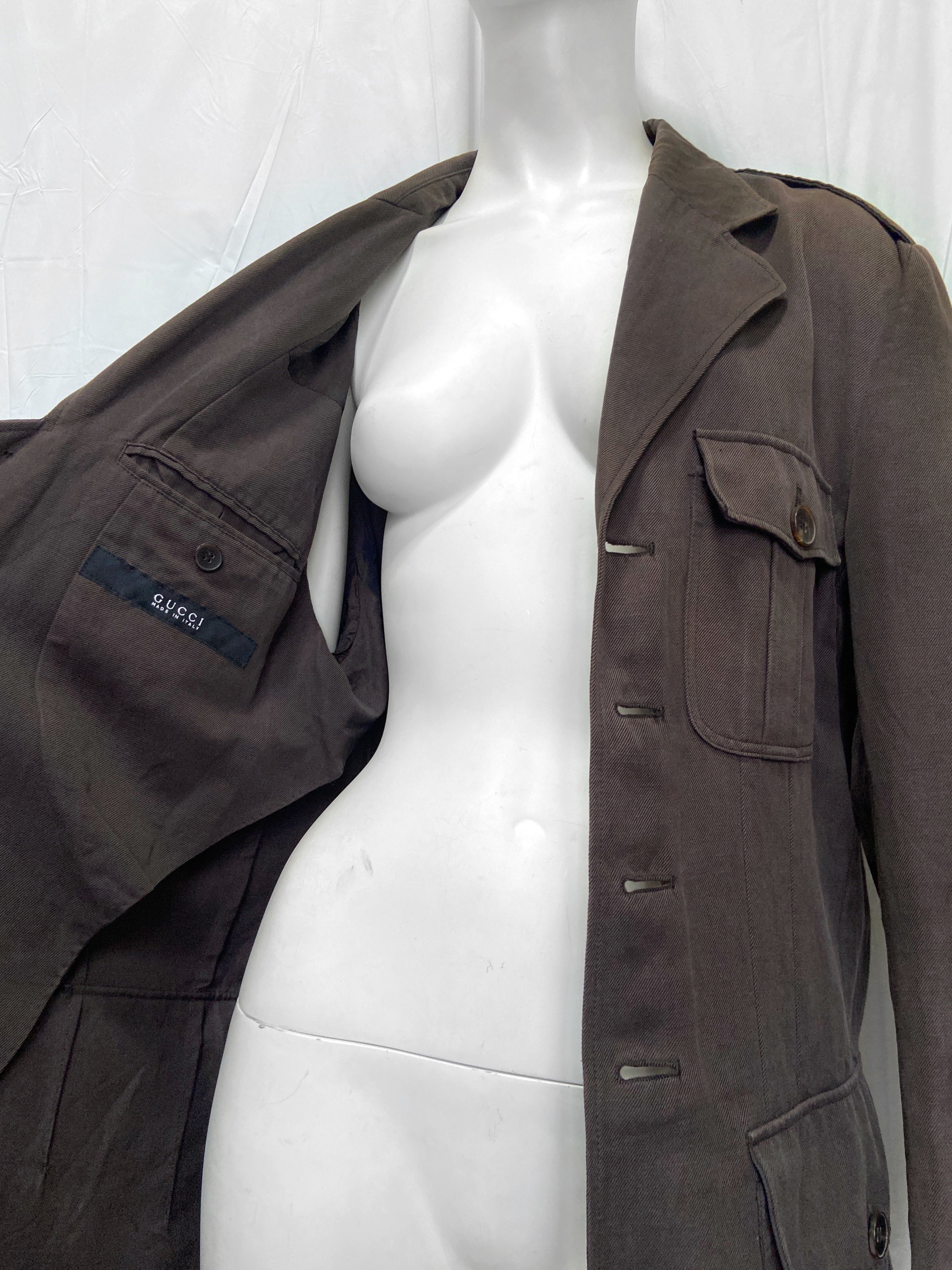 Gucci Spring 2003 Tom Ford Brown Military Jacket Coat 52 - 7