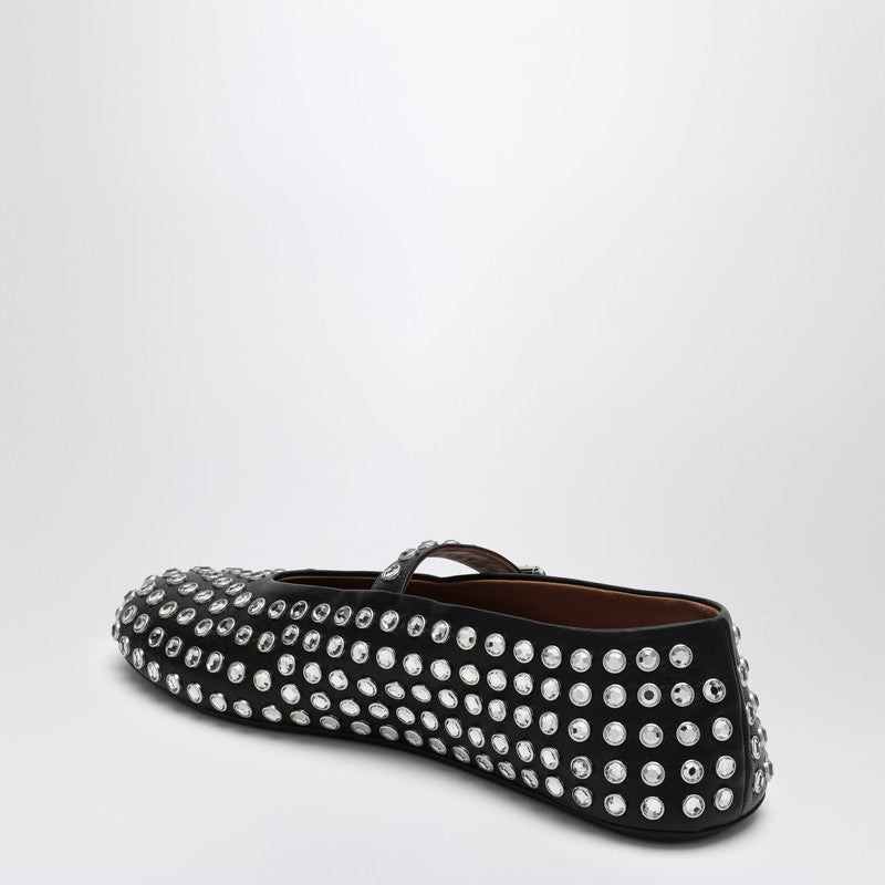 Alaia Black Leather Ballerina With Crystals Women - 2