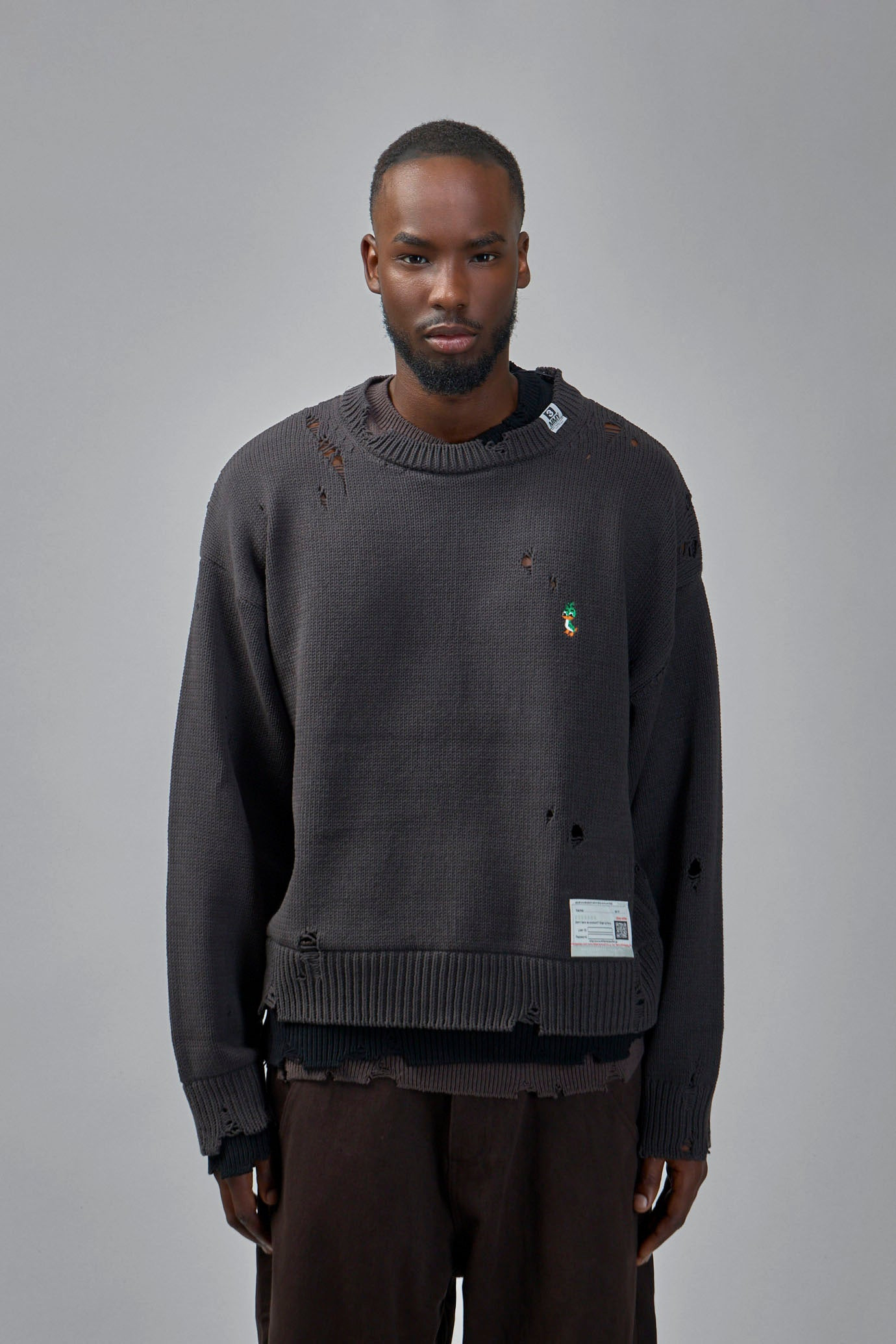 Layered Knit Pullover in Black - 3