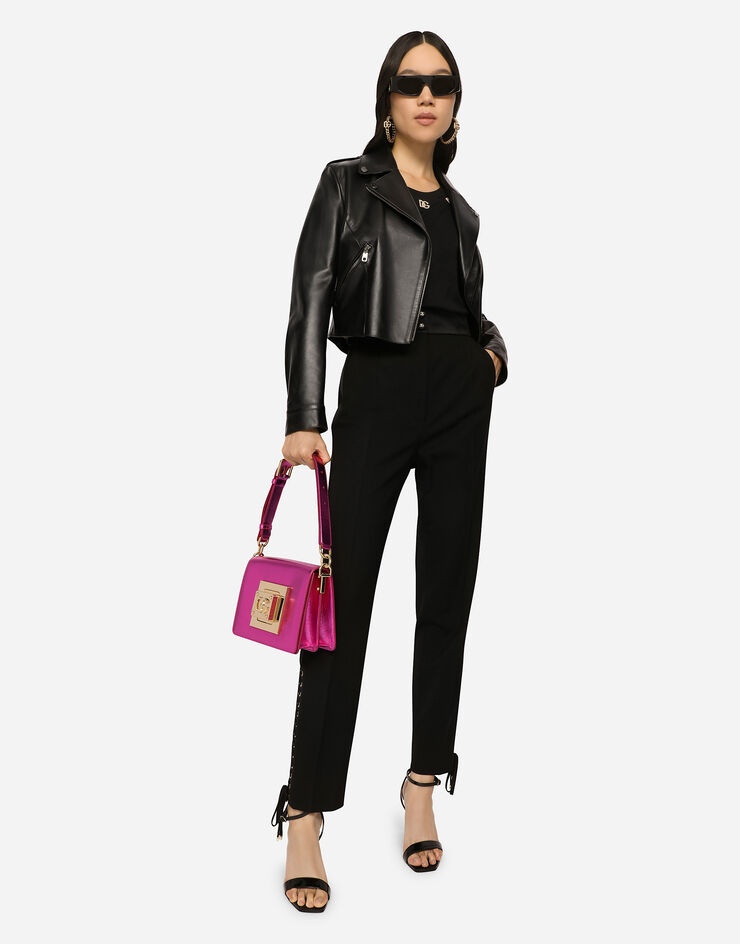 Leather biker jacket with tab details - 3