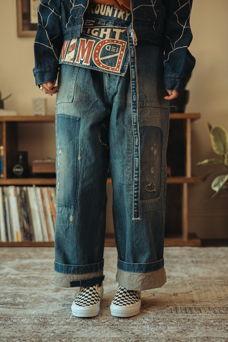 Kapital 14oz Denim FATIGUE Baggy Pants (RUSHFIELD Remake) - Indigo outlook
