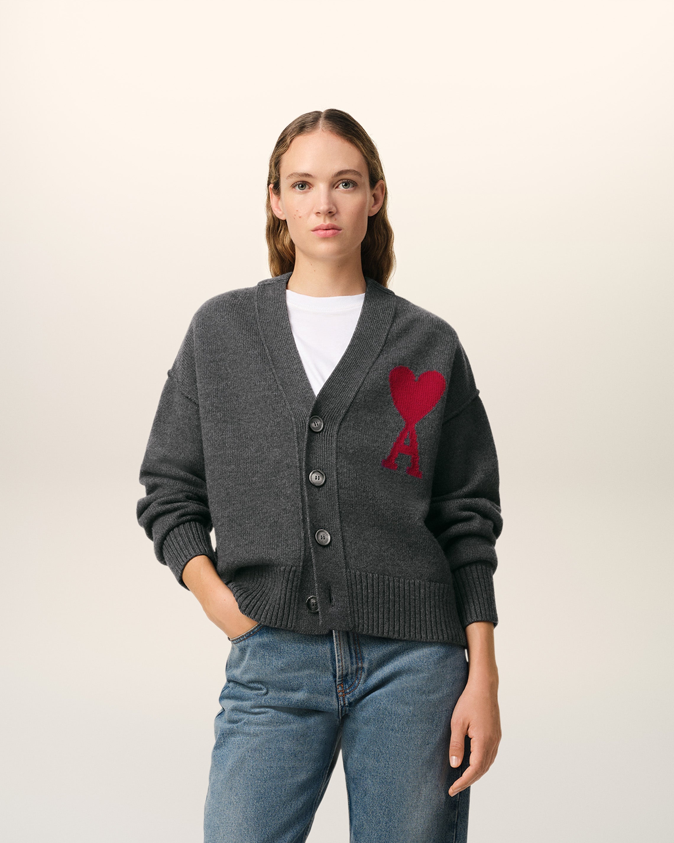 GREY WOOL AMI DE COEUR CARDIGAN - 1