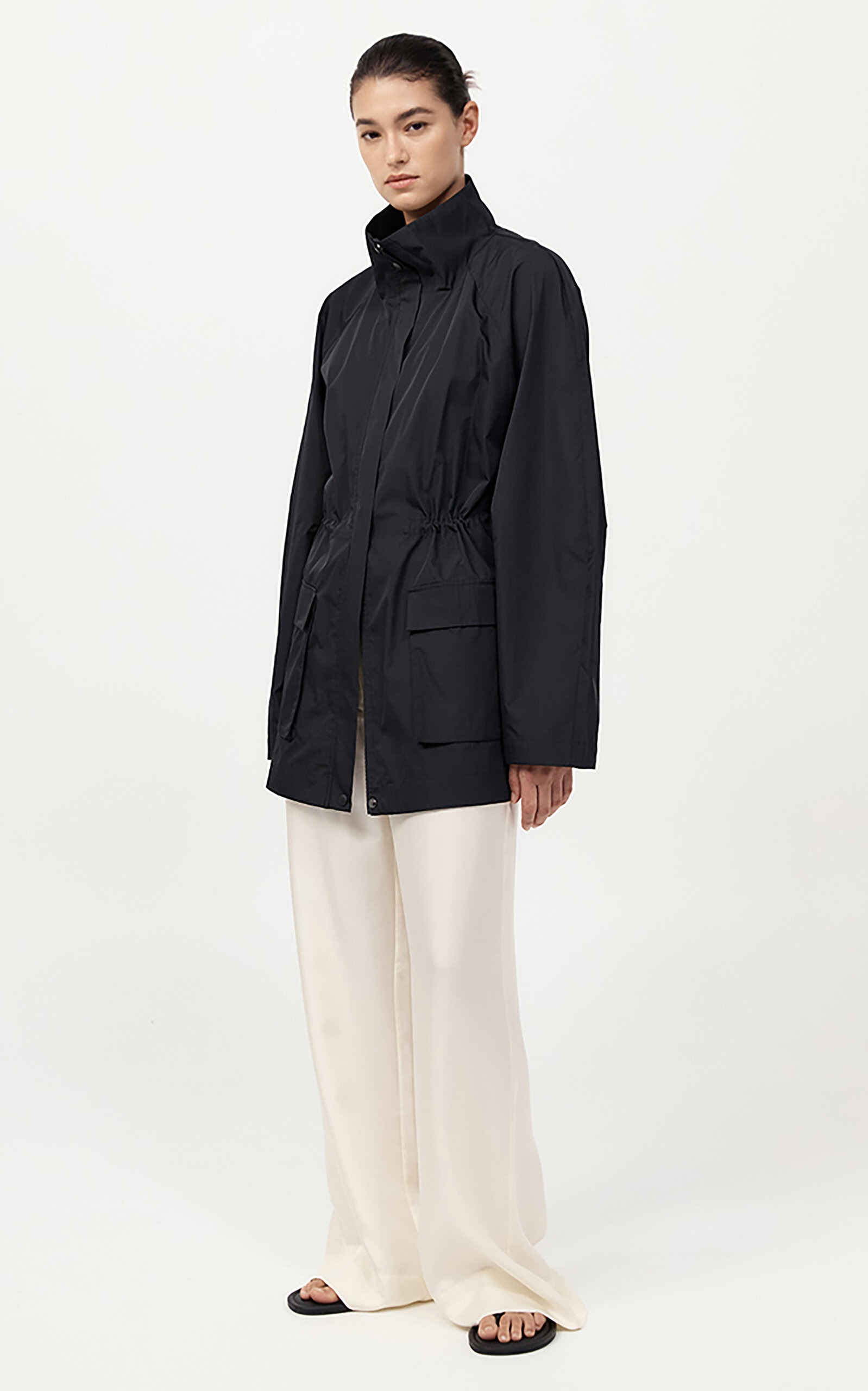 Stand Collar Paper Taffeta Parka black - 6