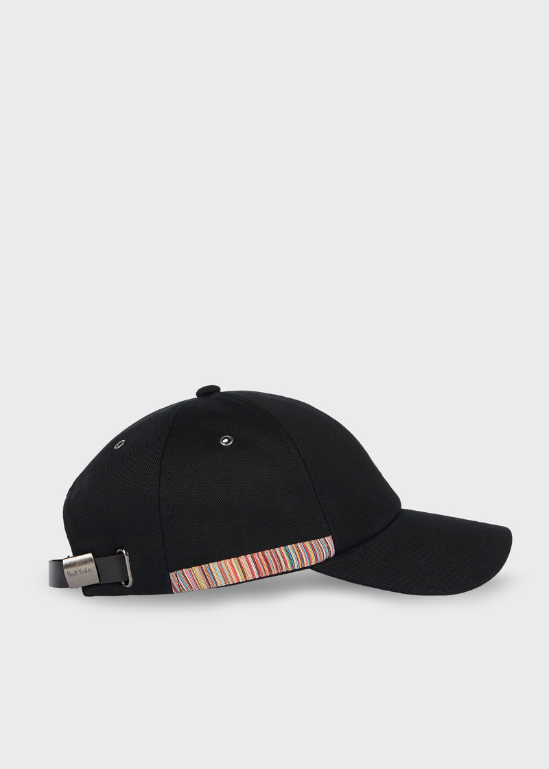 Black 'Signature Stripe' Trim Baseball Cap - 1