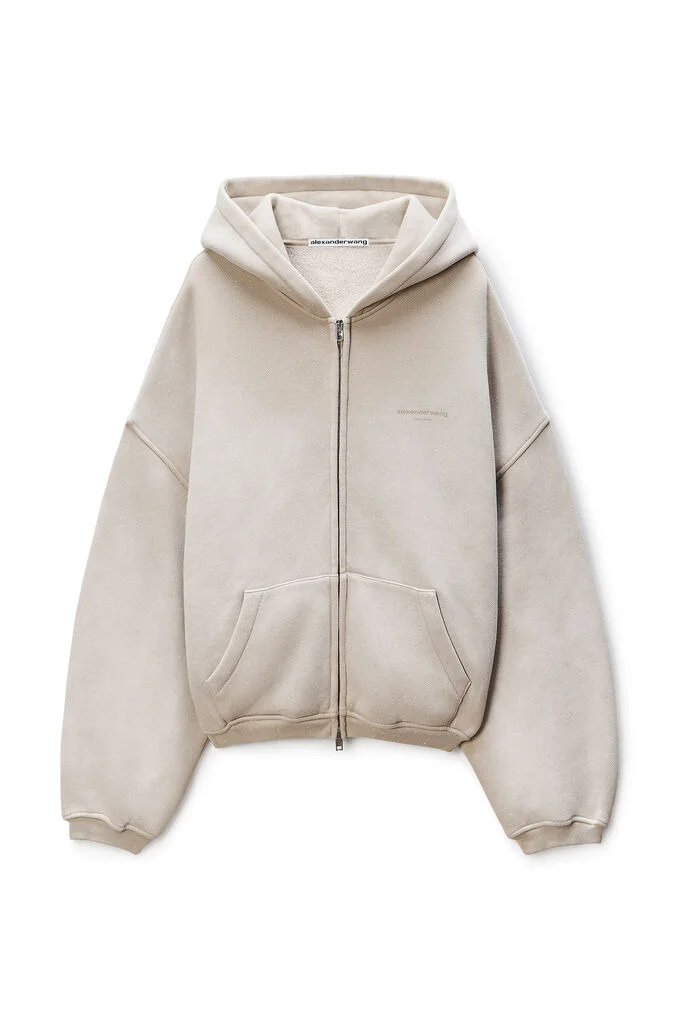 ZIP UP HOODIE W/ ALLOVER HOTFIX (WASHED KHAKI) - 1