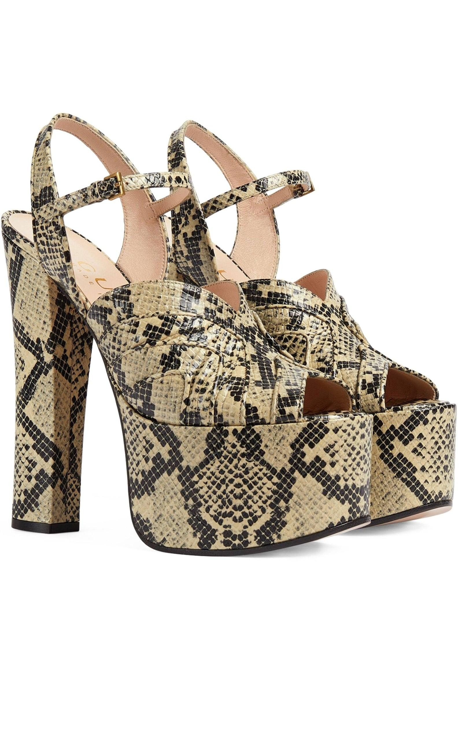 Leather Python Print Platform Sandals - 3