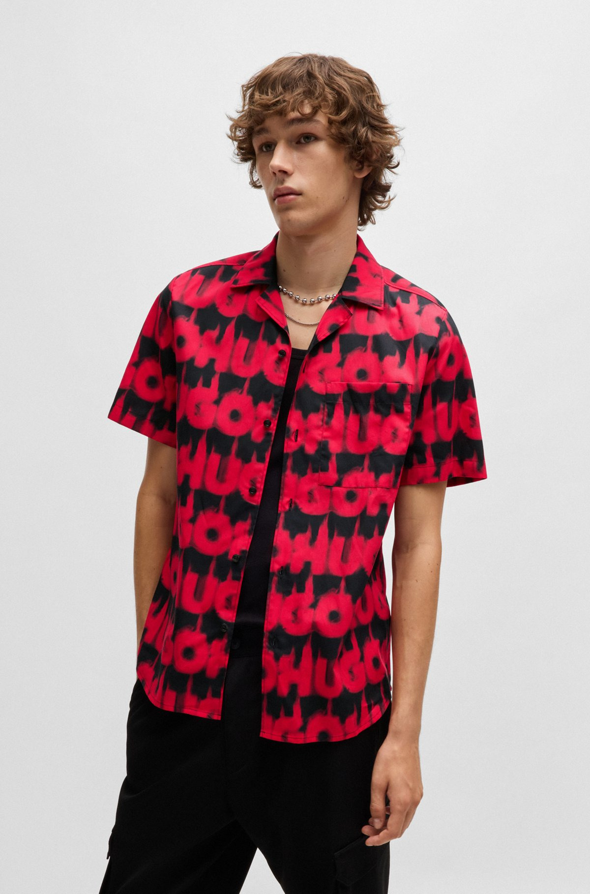 RELAXED-FIT SHIRT IN COTTON WITH SMOKE-LOGO PRINT - 2