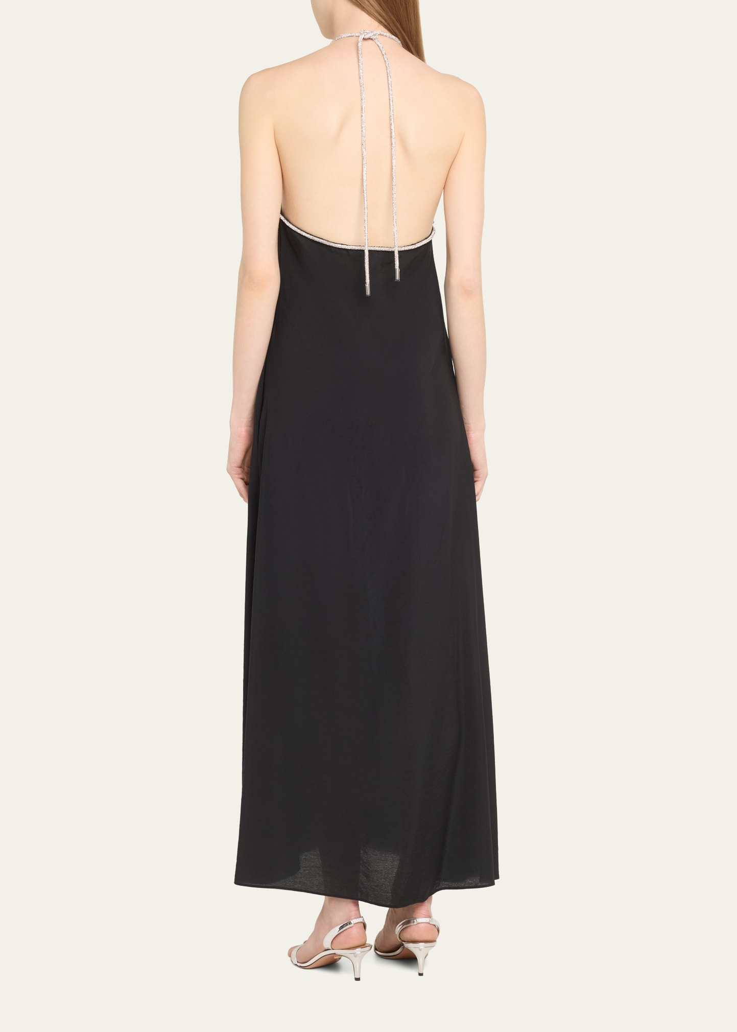 Onyx Crystal Trim Halter Maxi Dress - 3