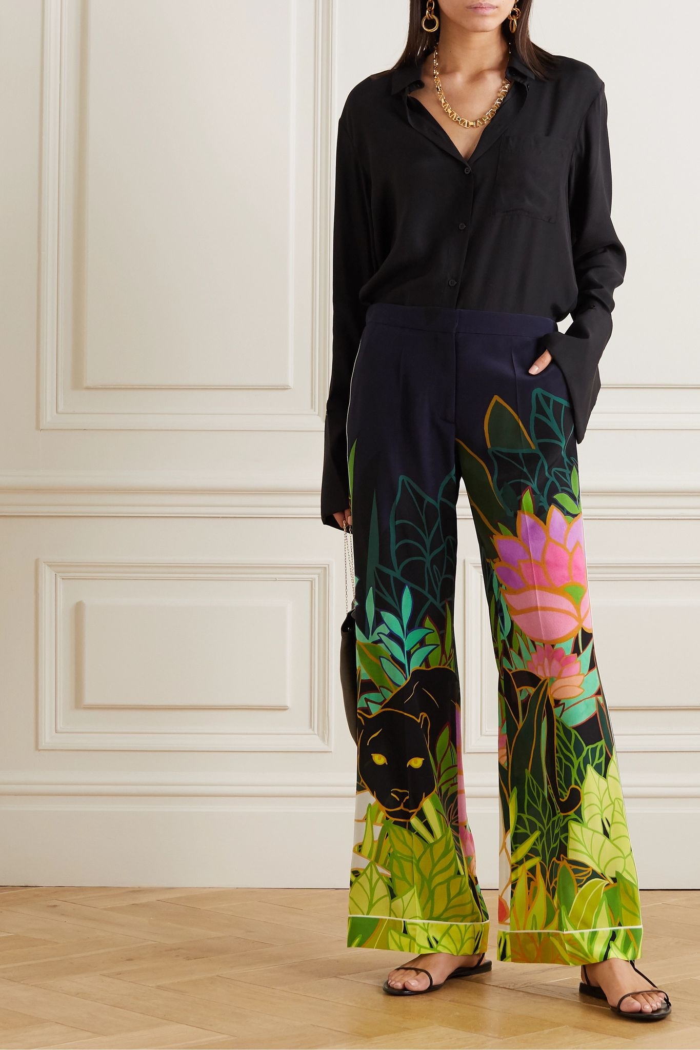 Printed silk crepe de chine wide-leg pants - 2