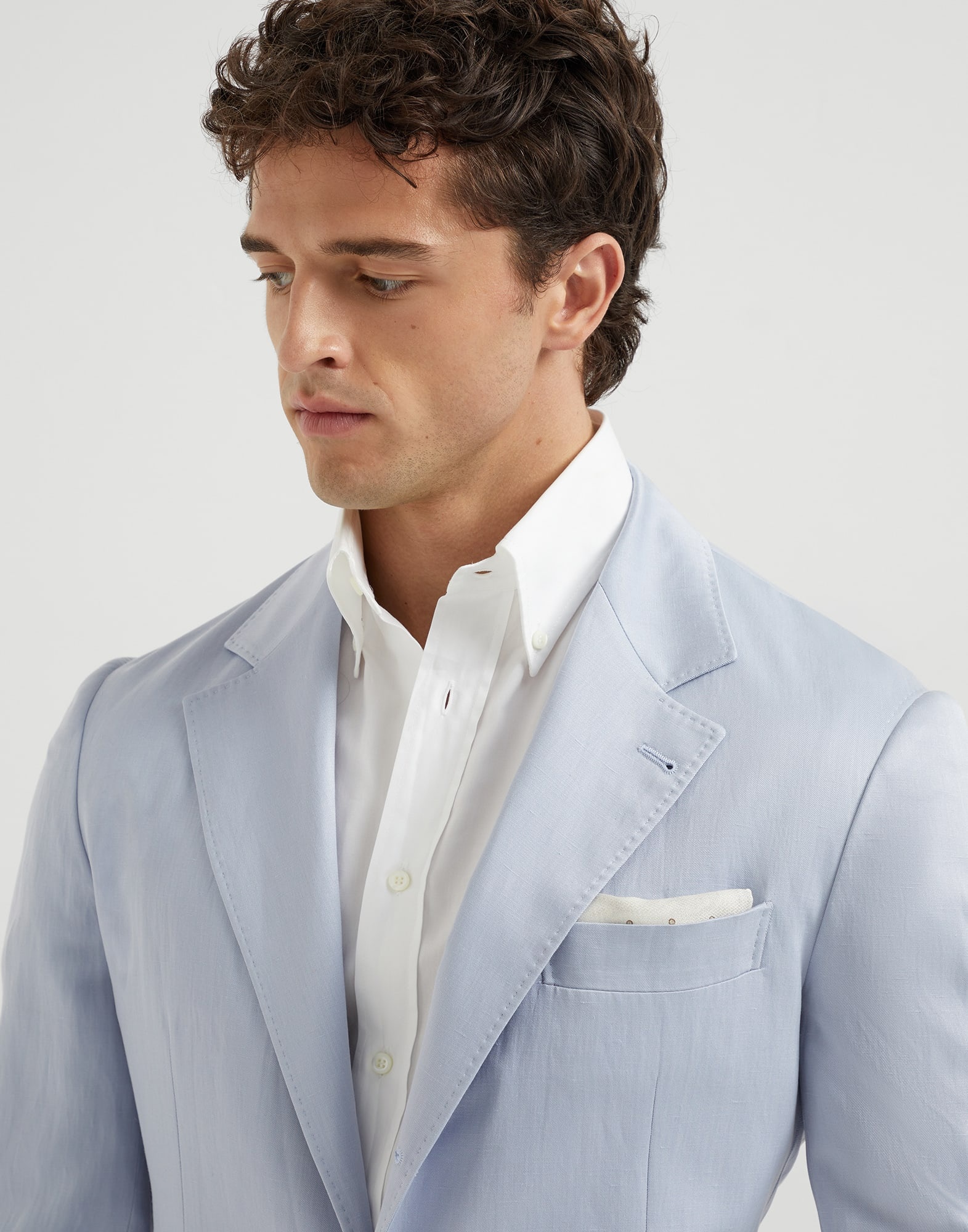 Délavé silk and linen twill deconstructed blazer with metal buttons - 3