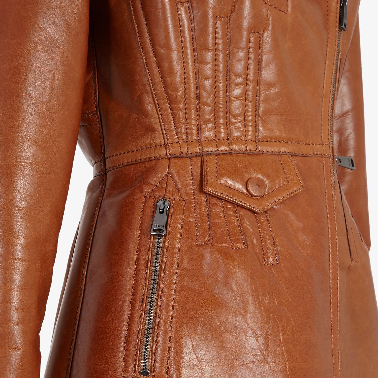 Brown leather biker jacket - 3