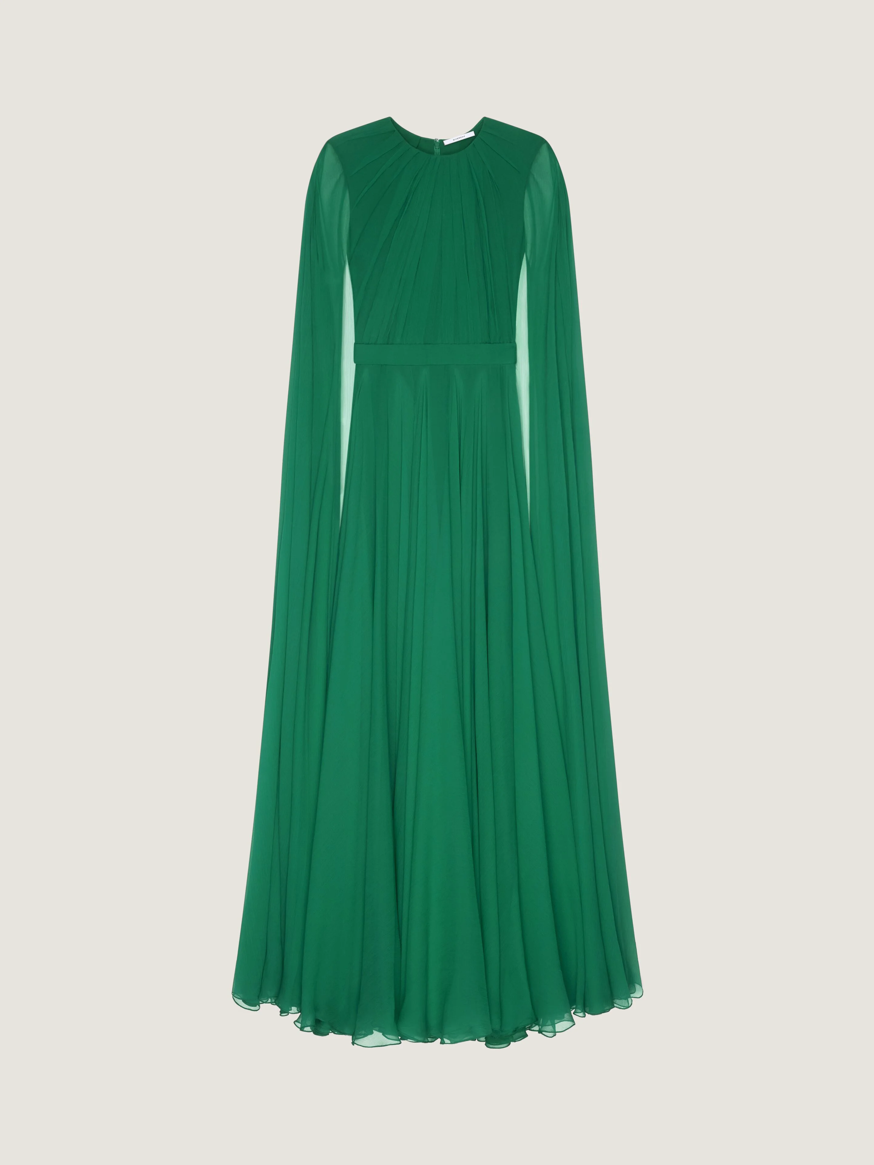 EVENING DRESS IN SILK CREPON WITH CAPE - 1
