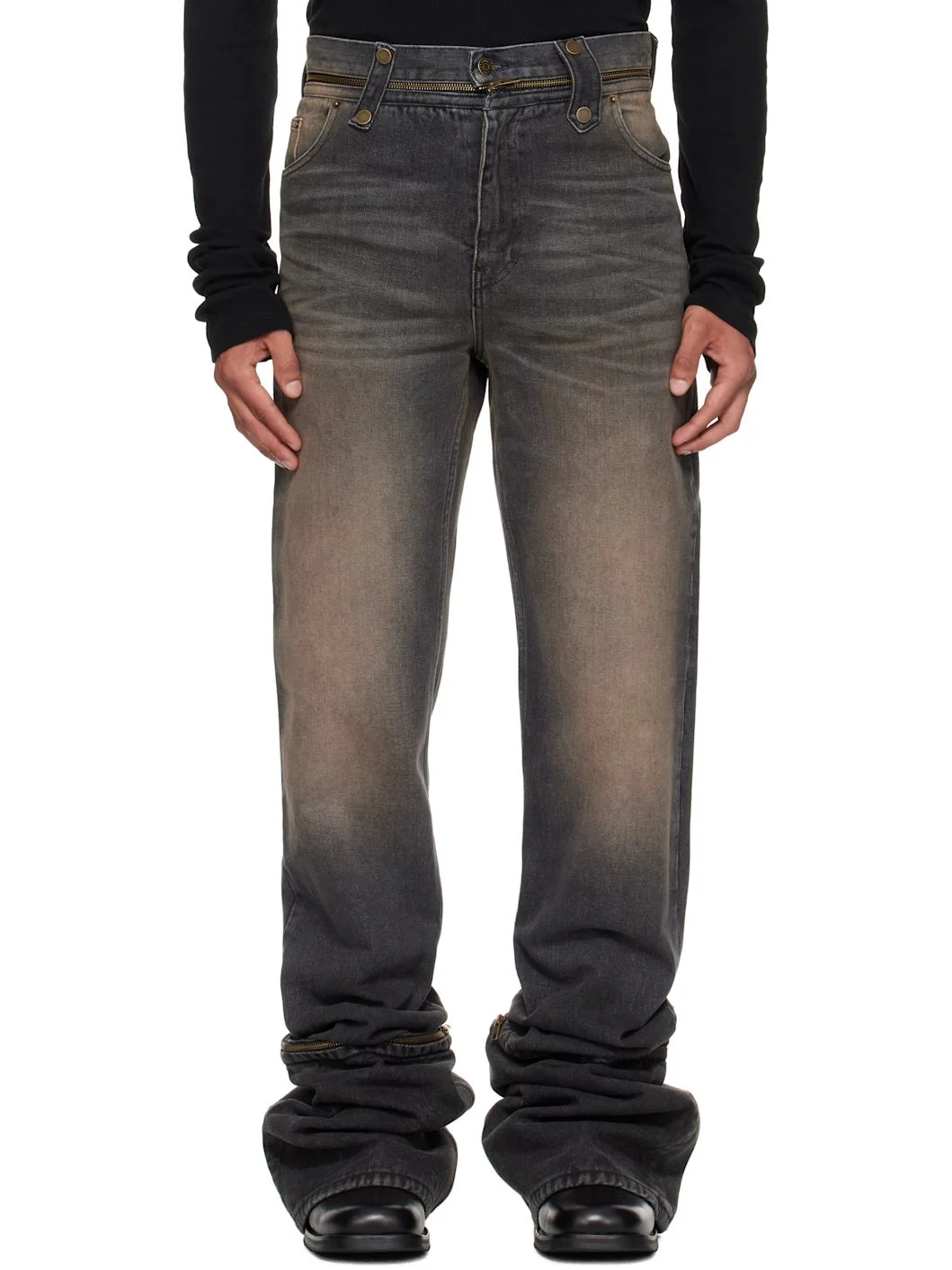 Black & Brown Fitted Jeans - 1