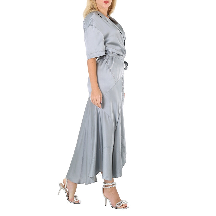 Burberry Ladies Mineral Blue Emily Tie-waist Silk-satin Shirt Dress - 5