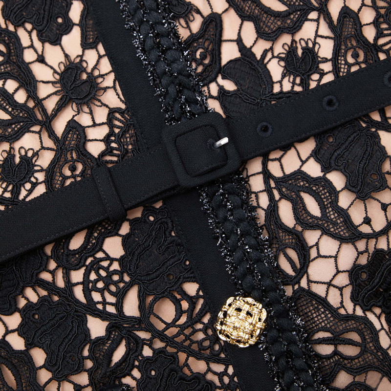 self-portrait Black Guipure Lace Short Sleeve Midi Dress - RS24-984M-B |  REVERSIBLE