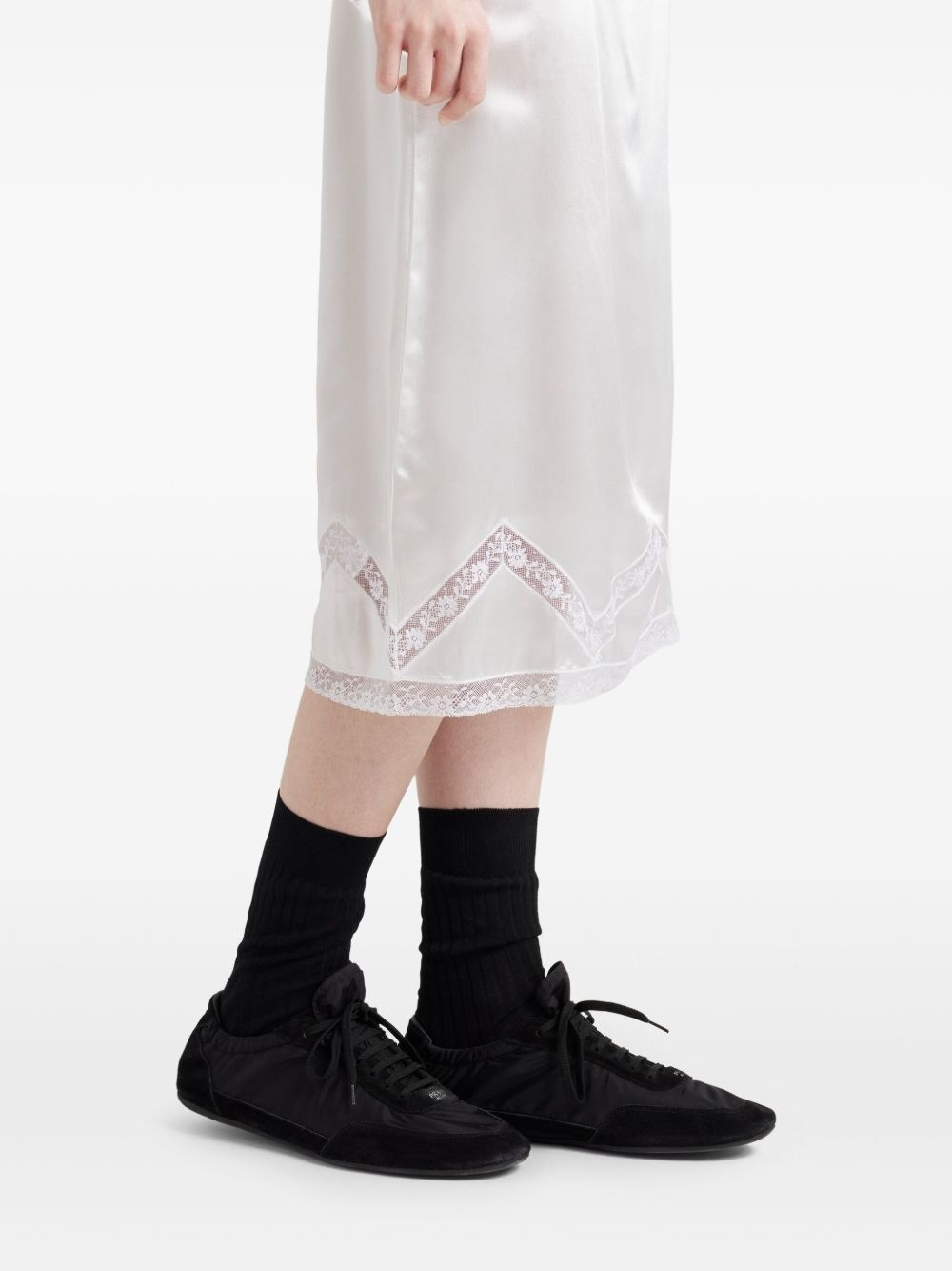 embroidered satin midi skirt - 5