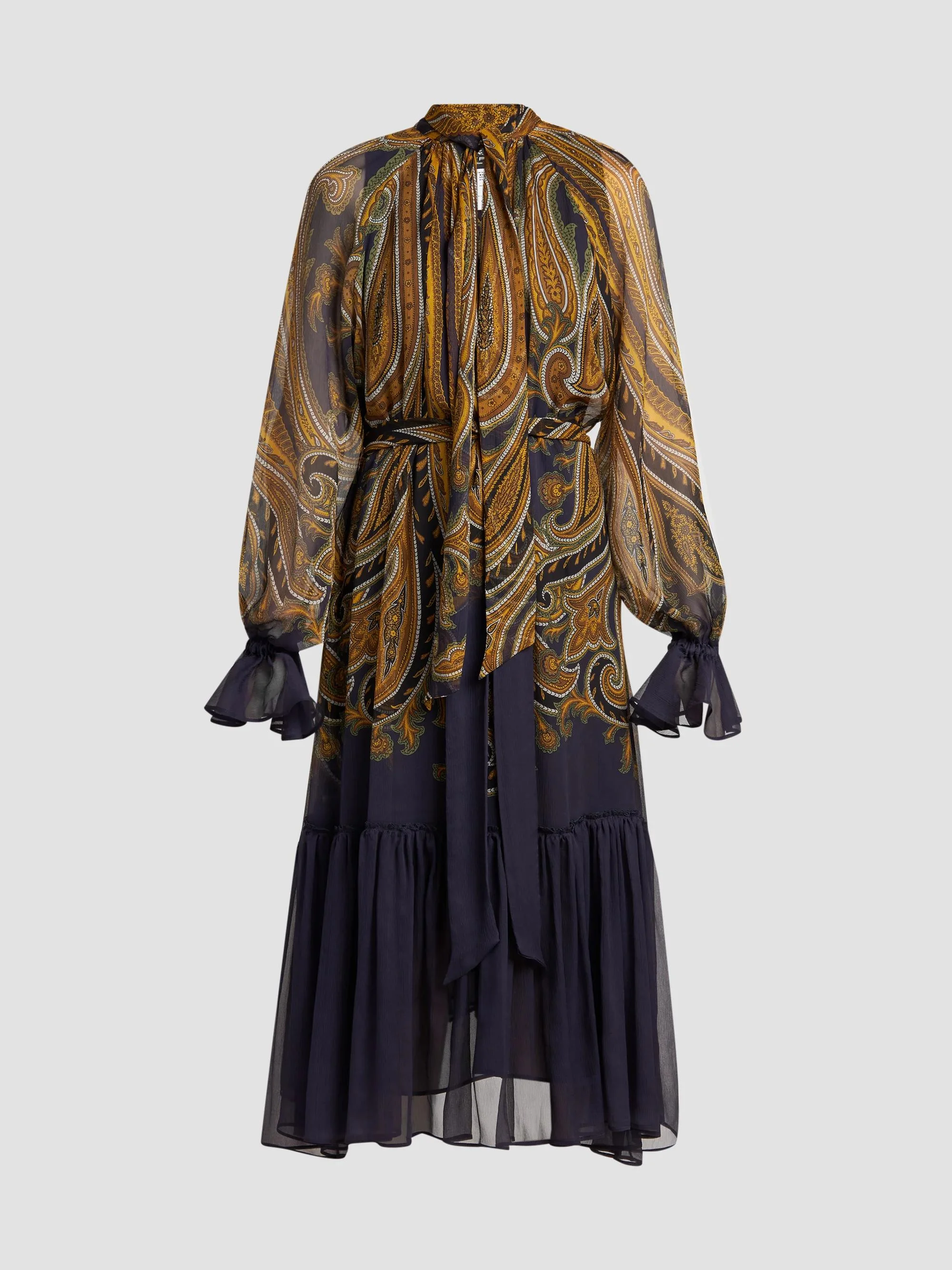 Women's Paisley Silk Tieneck Midi Dress - Multi - 1