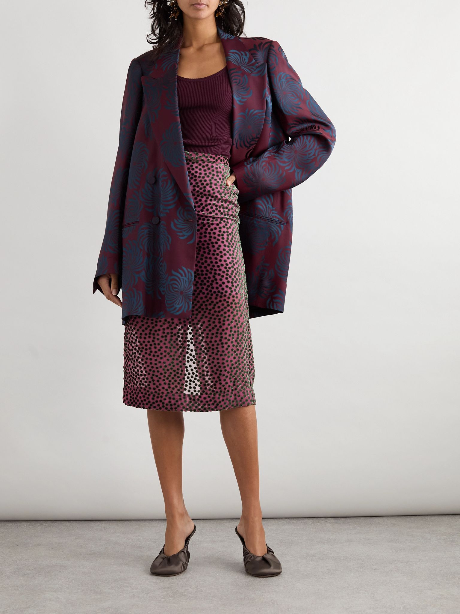Devoré-velvet midi skirt Pink - 2