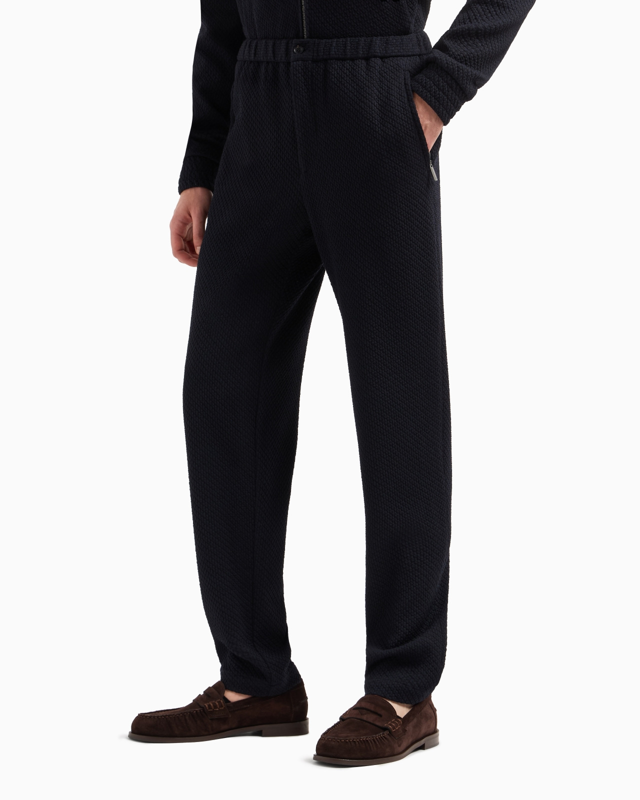 TROUSERS IN A 3D-EFFECT JERSEY-WOOL BLEND STRETCH KNIT - 4