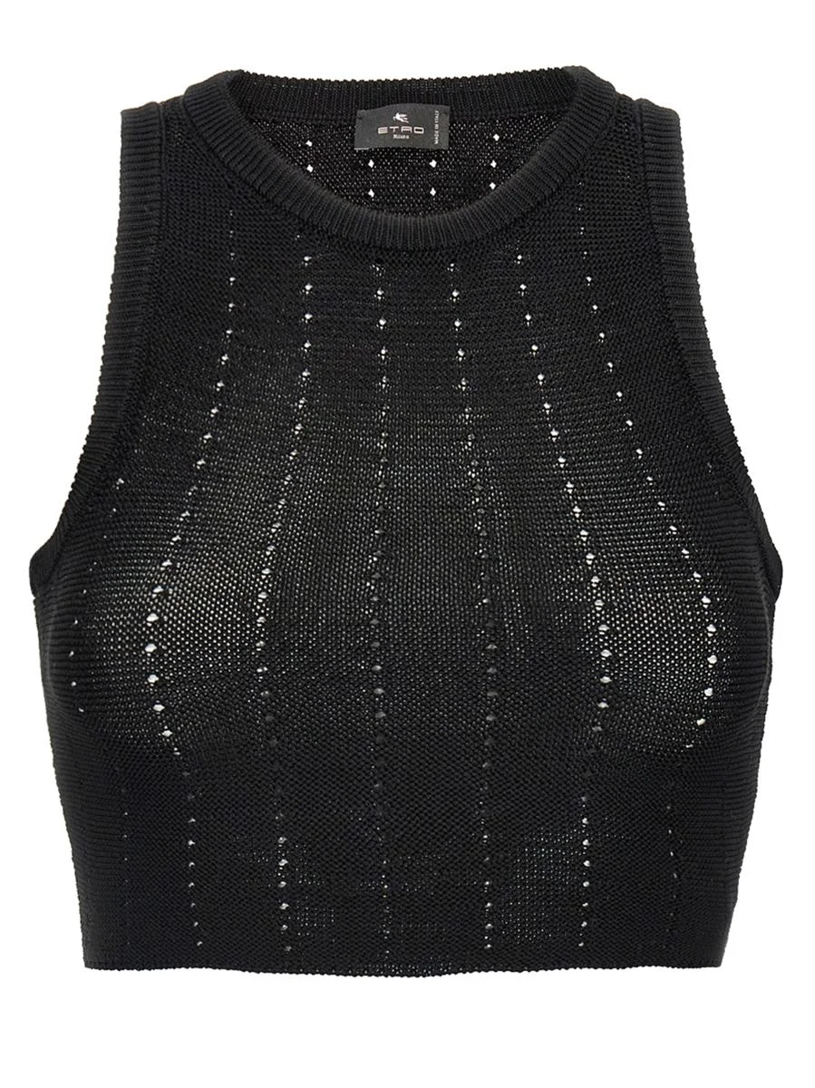 Etro Black Crop Top With Knitted Design And Openwork Detail In Cotton Blend Woman - 1