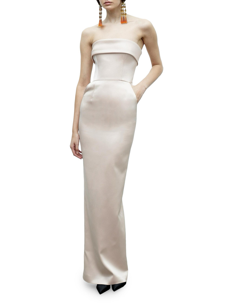 Women's Rhea Satin Strapless Column Gown - Meringue 3