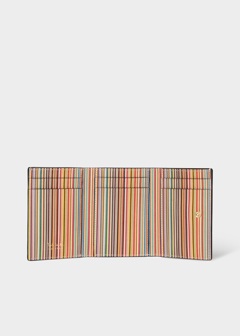 Paul Smith Black Mini Leather Tri-Fold Purse with 'Signature Stripe' Trim outlook