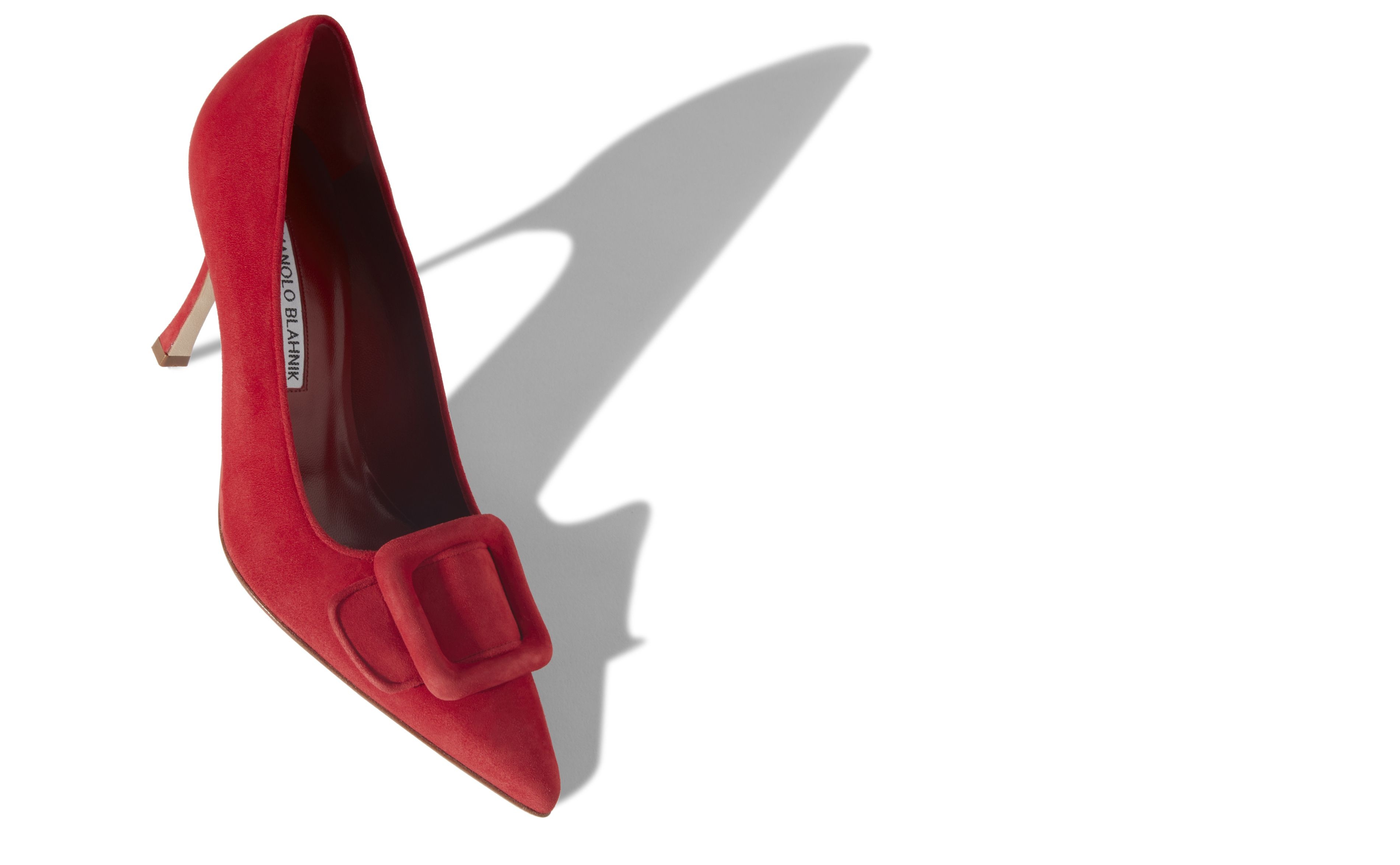 Bright Red Suede Buckle Detail Pumps - 2