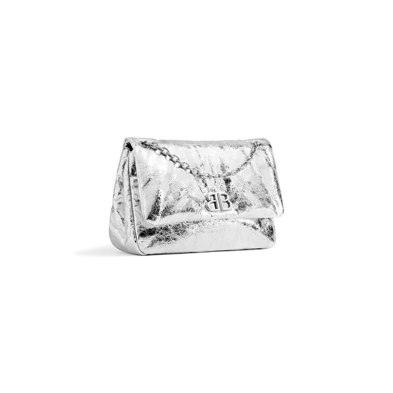 BALENCIAGA Women's Monaco Mini Bag Metallized  in Silver outlook