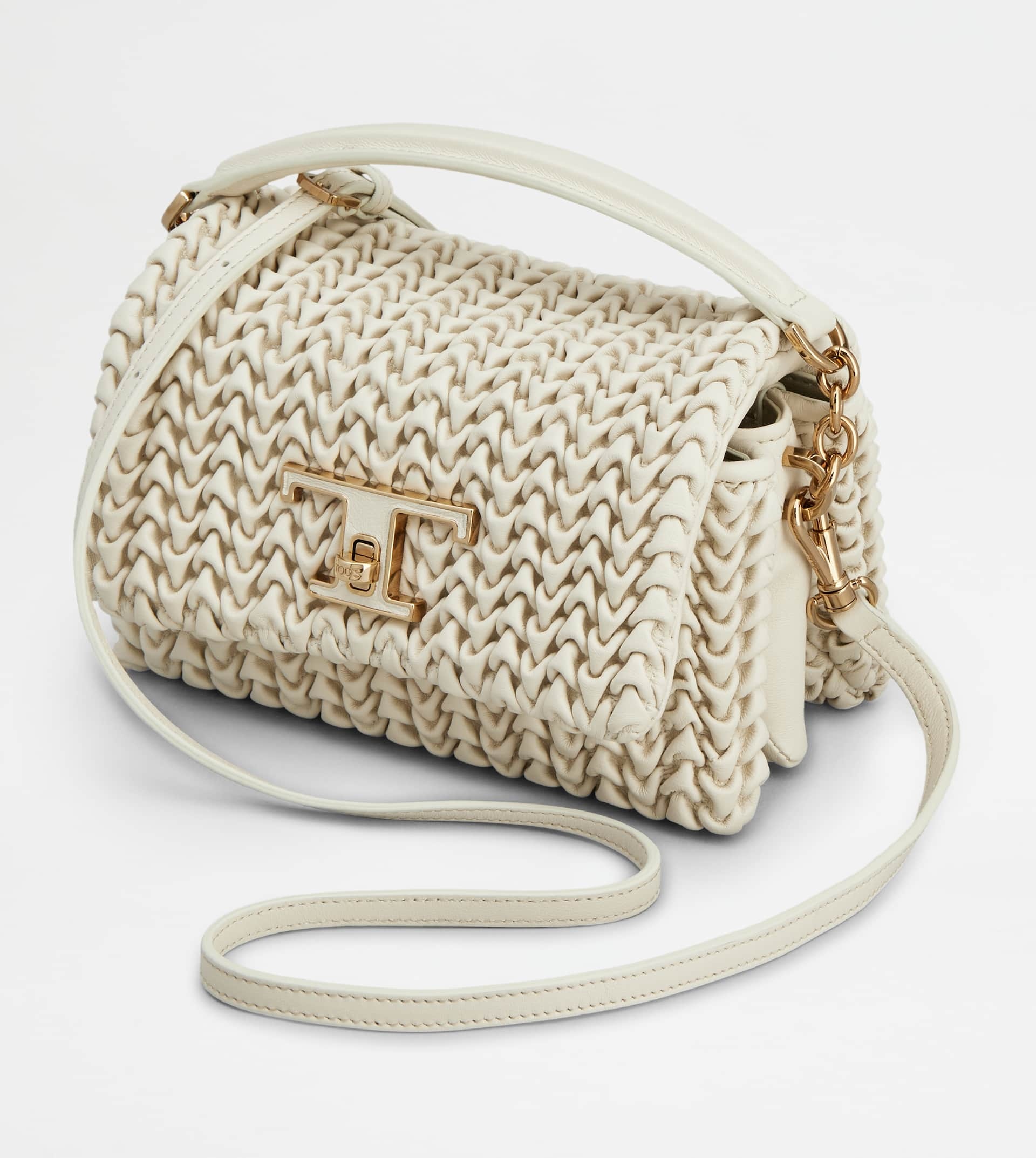 T TIMELESS FLAP BAG IN LEATHER MICRO - OFF WHITE - 8
