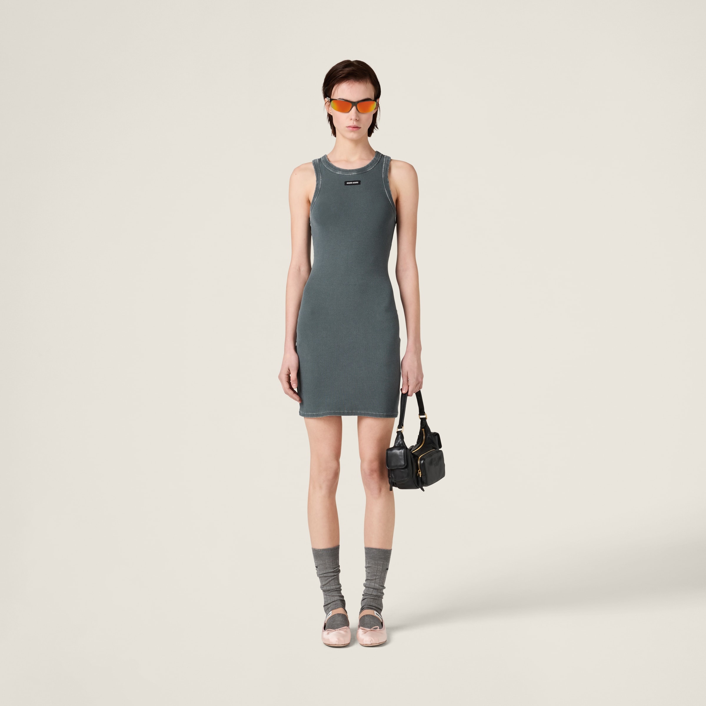 Garment-dyed ribbed knit jersey mini-dress - 2