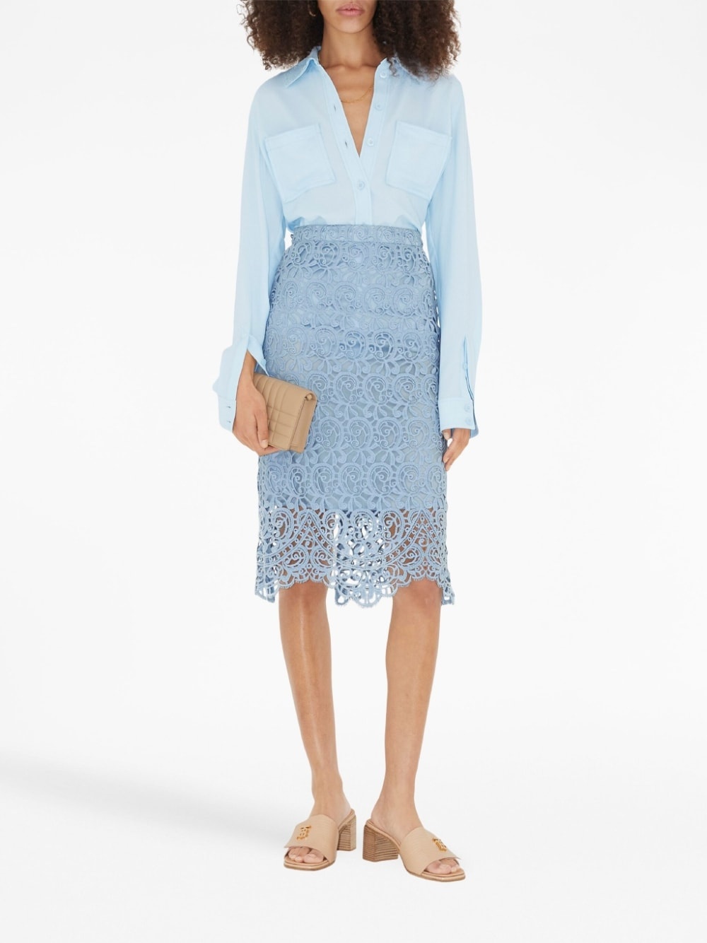 lace-embroidery pencil skirt - 2