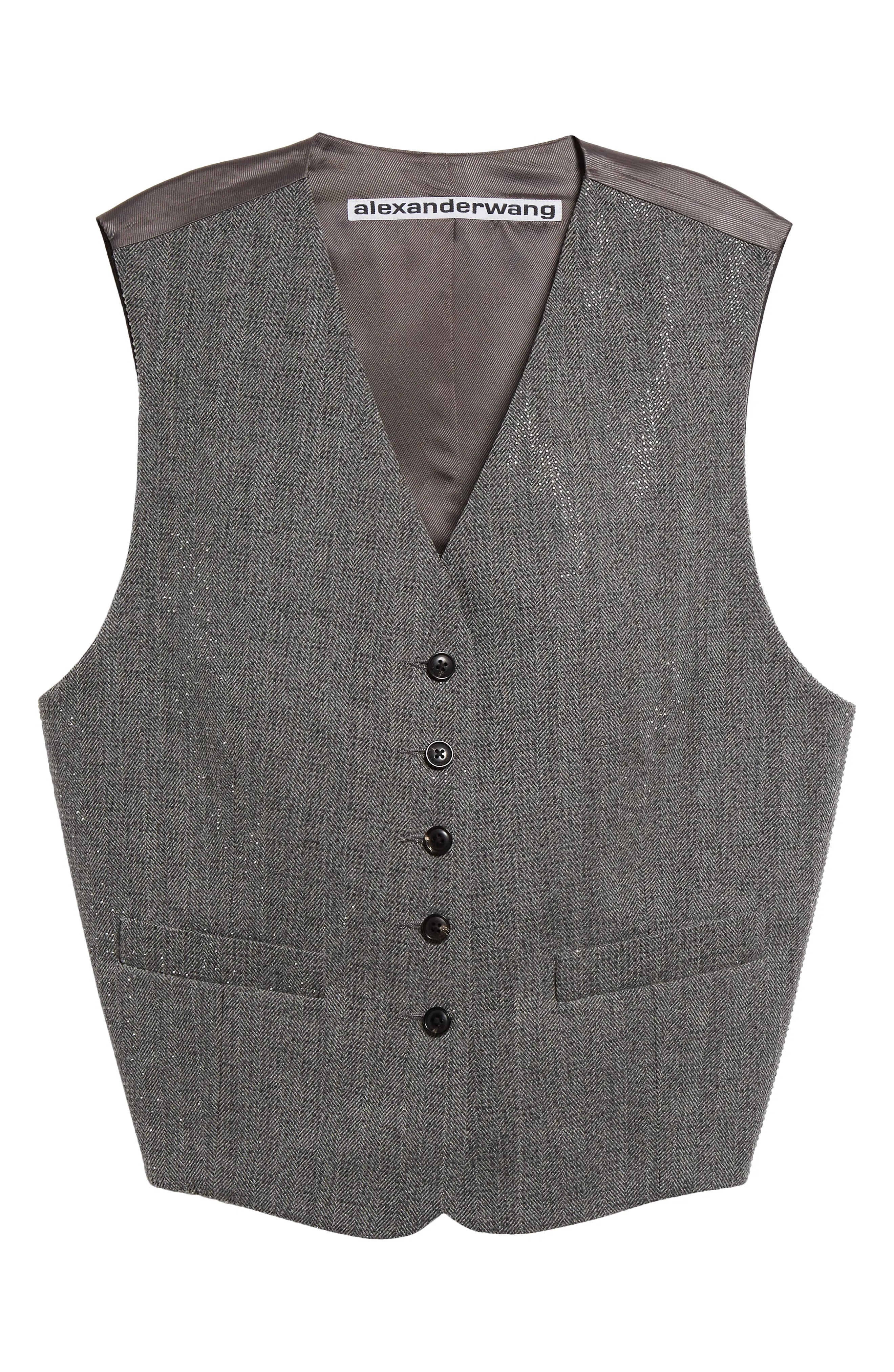 Alexander Wang Crystal Embellished Herringbone Wool Vest in 092 Grey/Black  | nordstrom | REVERSIBLE