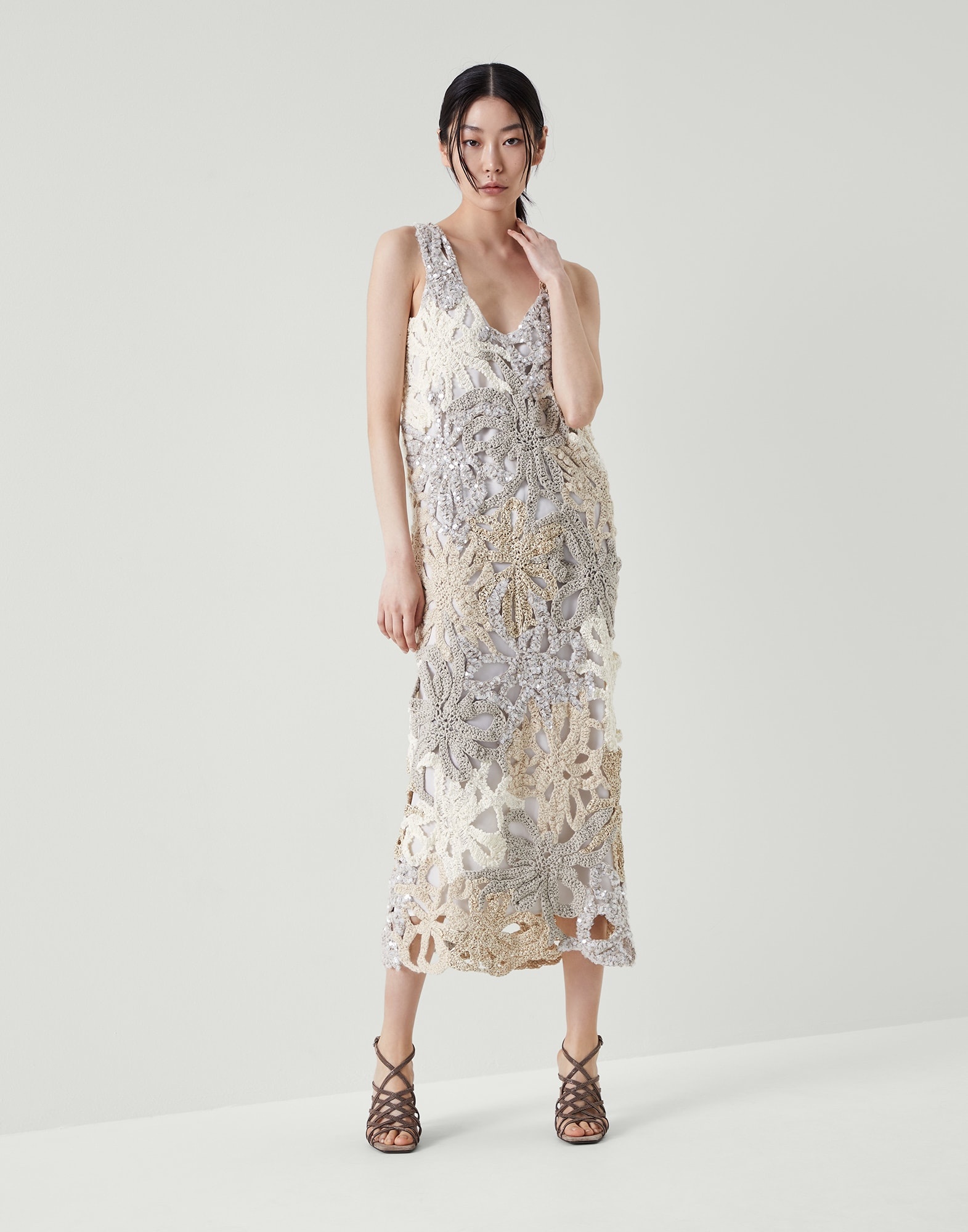 Handmade Marine Flower Crochet OPERA dress in linen, cotton and silk - 1