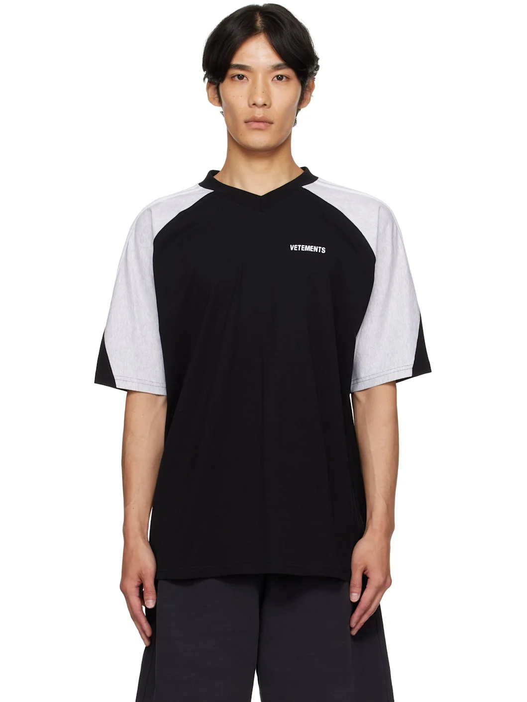 Black & Gray Cut-Up V-Neck T-shirt - 1