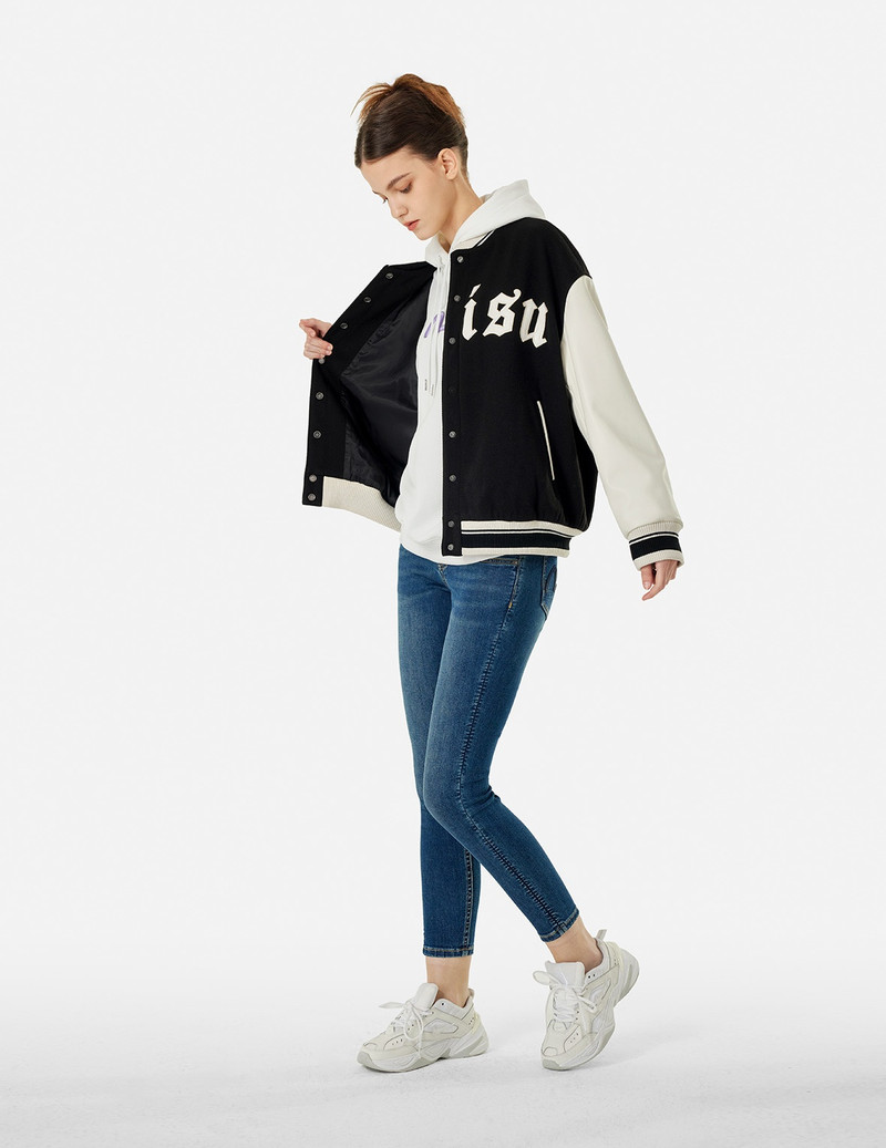 EVISU KAMON AND LOGO EMBROIDERY FASHION FIT VARSITY JACKET outlook
