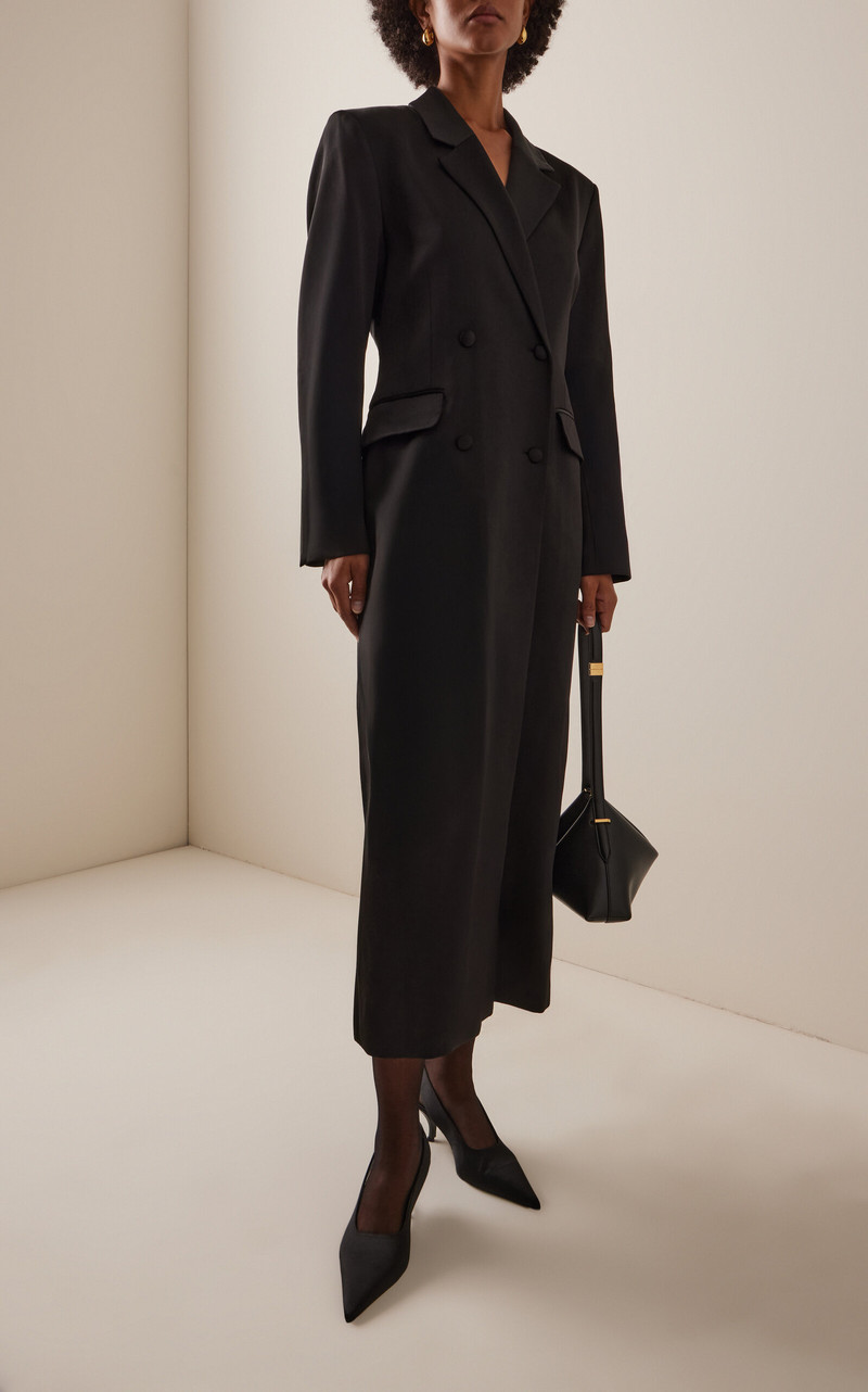 House of Dagmar Double-Breasted Long Satin Blazer black outlook