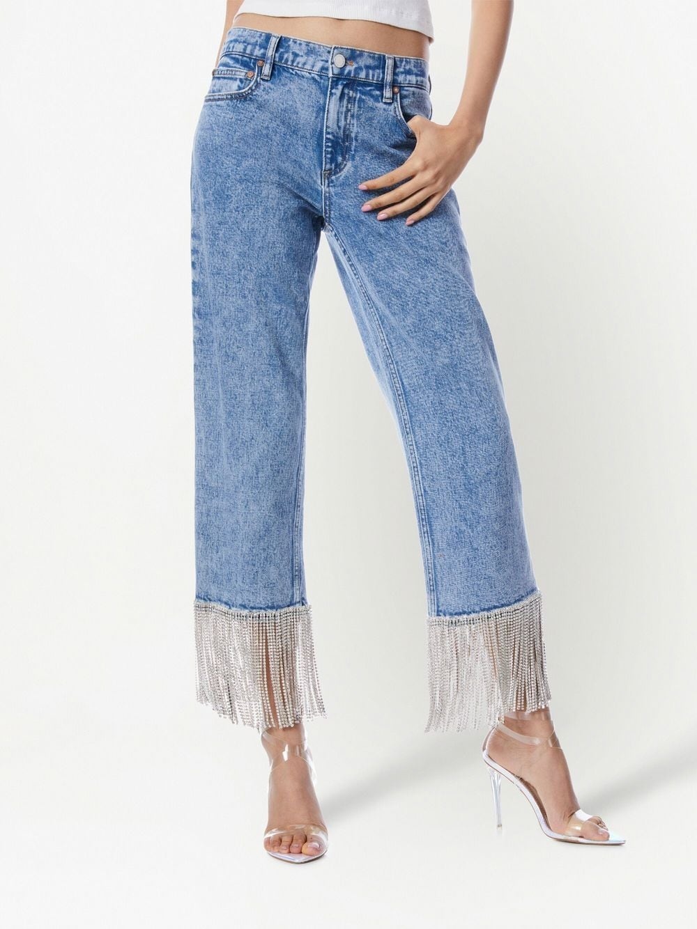crystal-embellished cropped jeans - 4