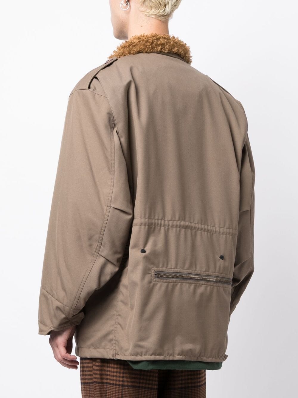 shearling-collar drawstring jacket - 4