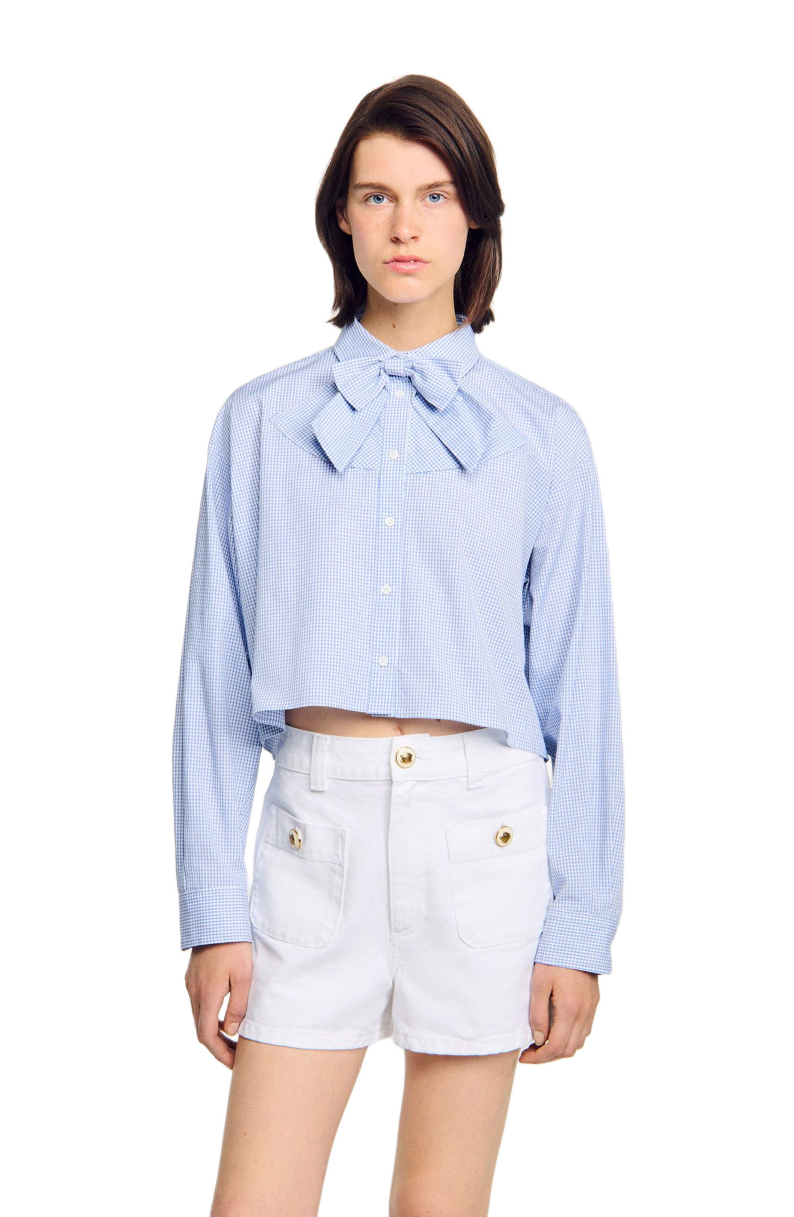 SANDRO Bow collar shirt in Ciel /Blanc at Nordstrom - 3
