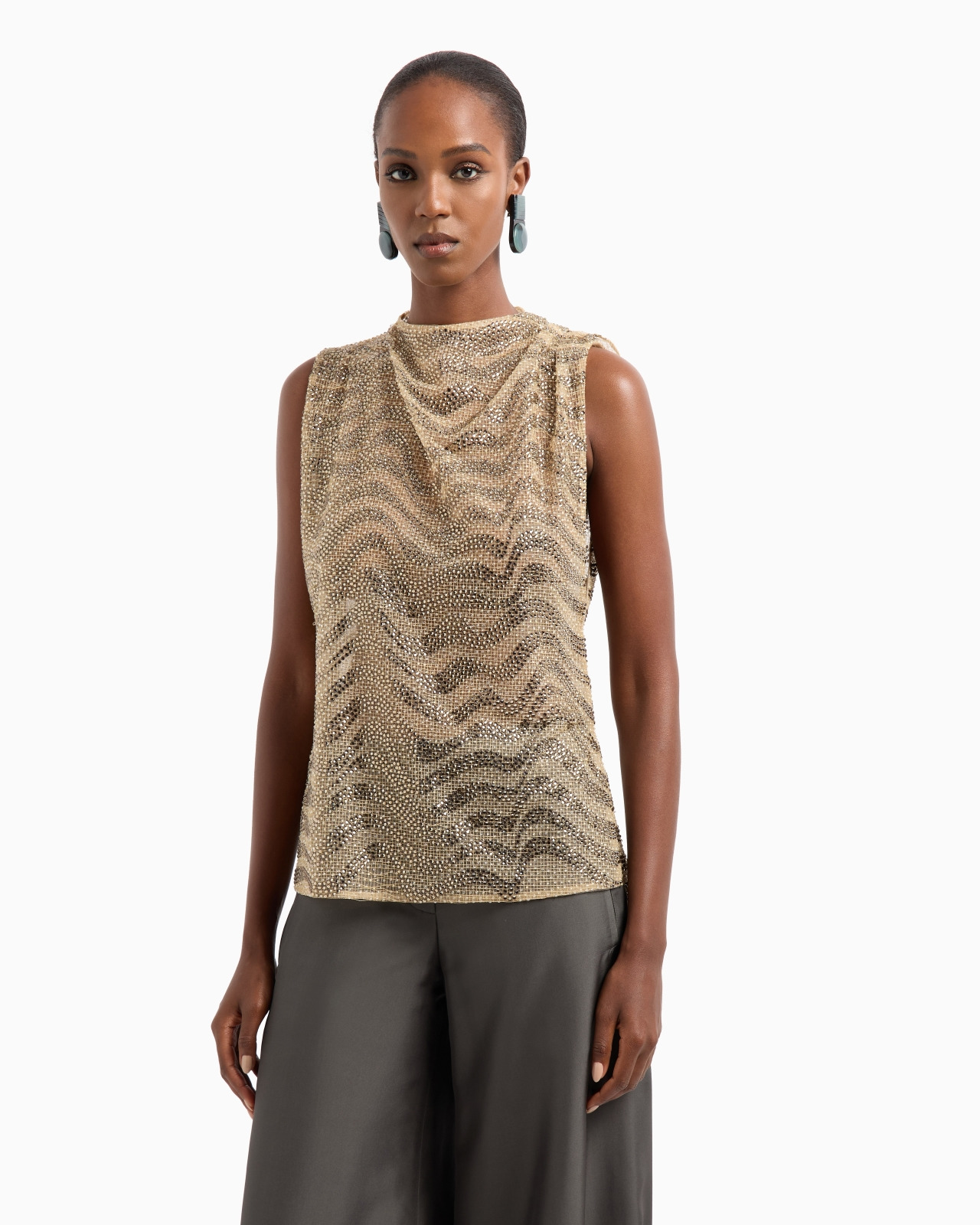 MESH AND LUREX TOP WITH RHINESTONE EMBROIDERY - 4