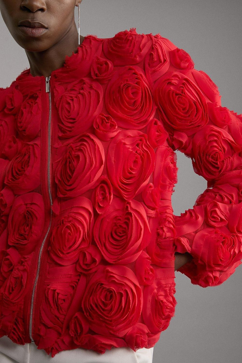 Crinkle Rosette Woven Bomber Jacket 5